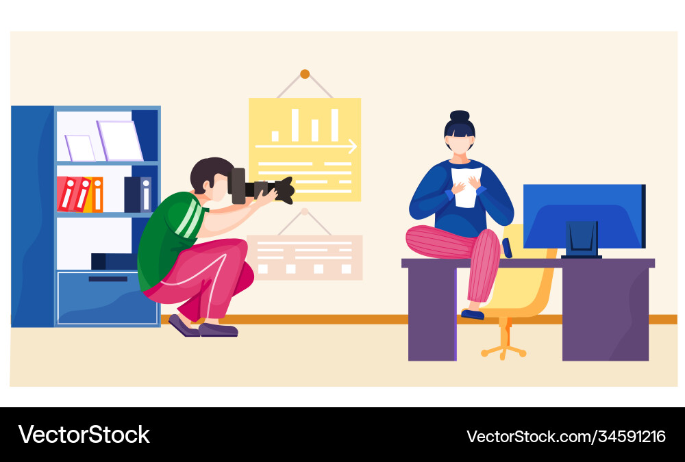 Photographer taking pictures businesswoman Photographer taking pictures businesswoman vector image