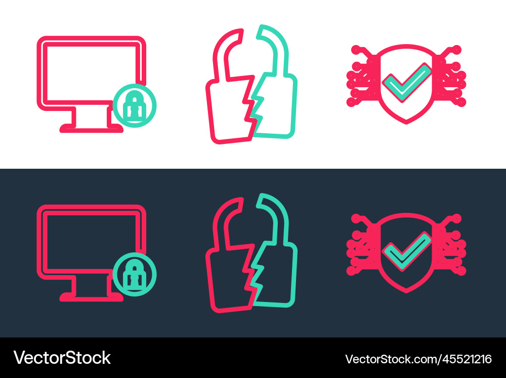 Set line cyber security lock on monitor Set line cyber security lock on monitor vector image