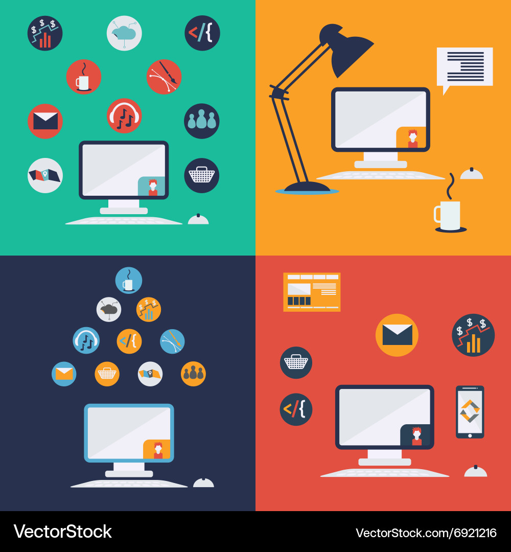 Set of computer technology icons in flat design Vector Image