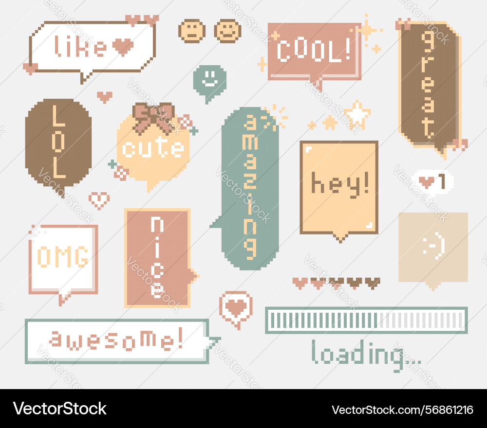 Set of retro game 8bit pixel speech bubble balloon Set of retro game 8bit pixel speech bubble balloon vector image