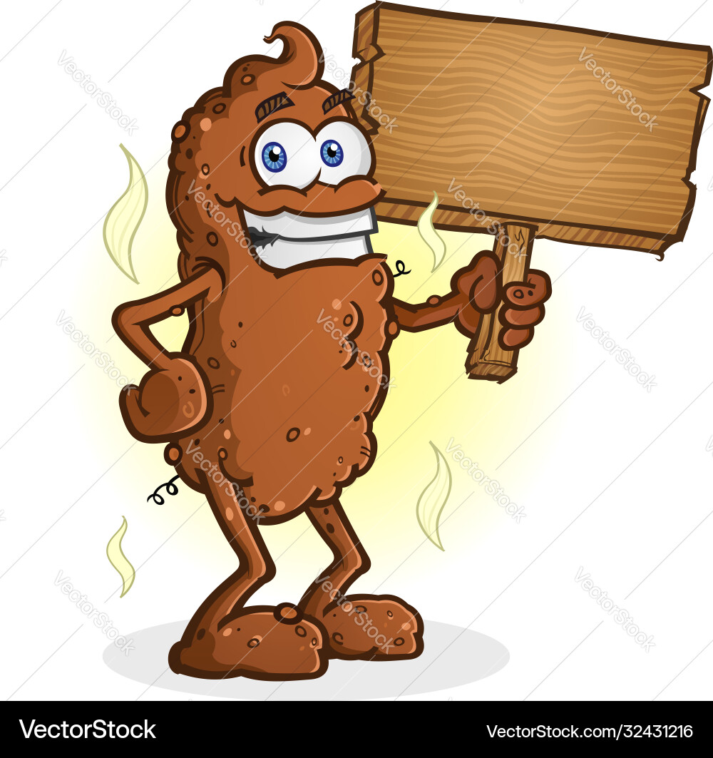 Smiling Poop Character with Sign Vector Image