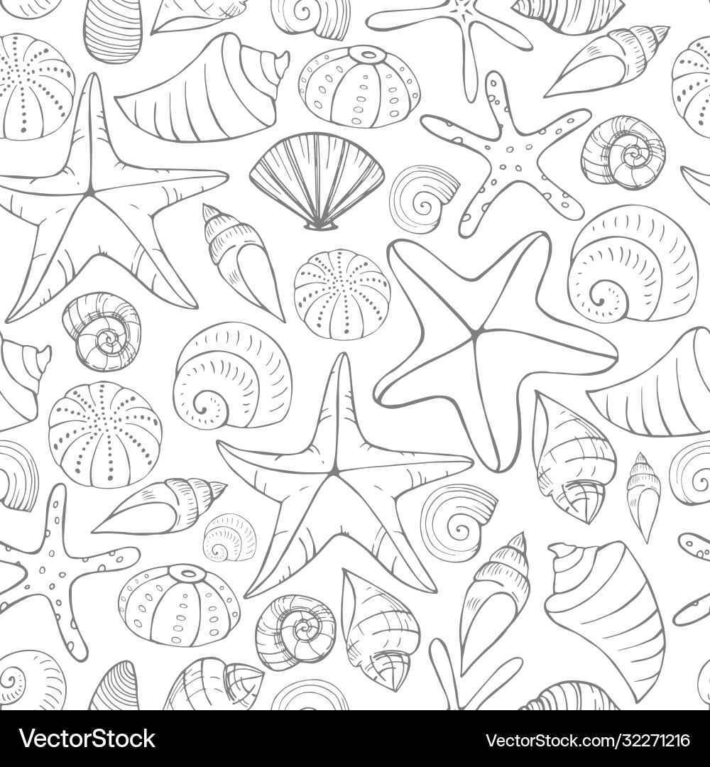 Starfish and seashells seamless pattern Vector Image