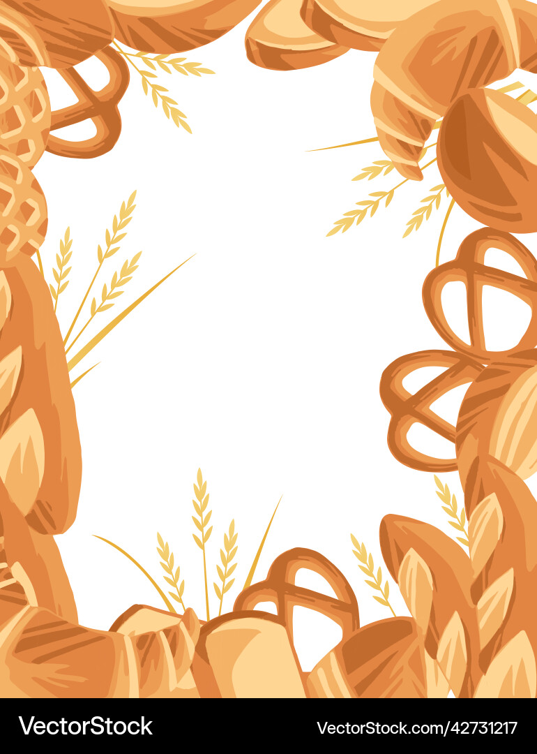Bakery pattern with different breads flat Vector Image