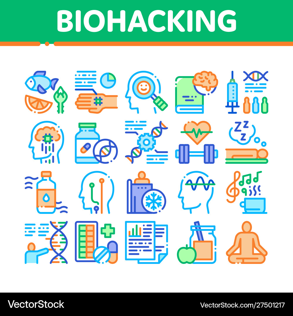 Biohacking collection elements icons set Biohacking collection elements icons set vector image