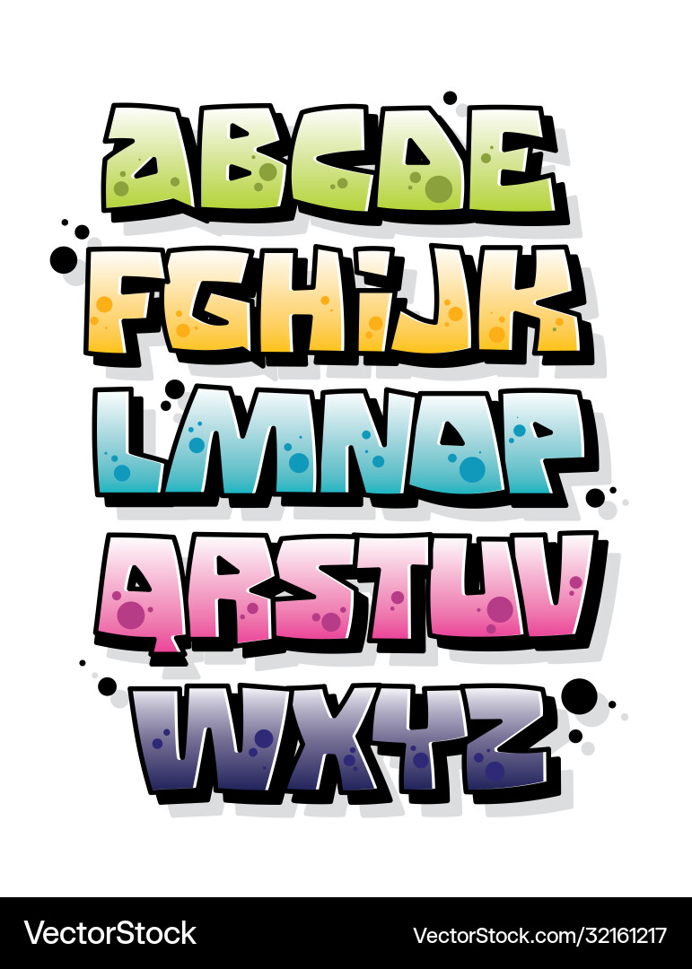 Colorful graffiti font with highlights Colorful graffiti font with highlights vector image