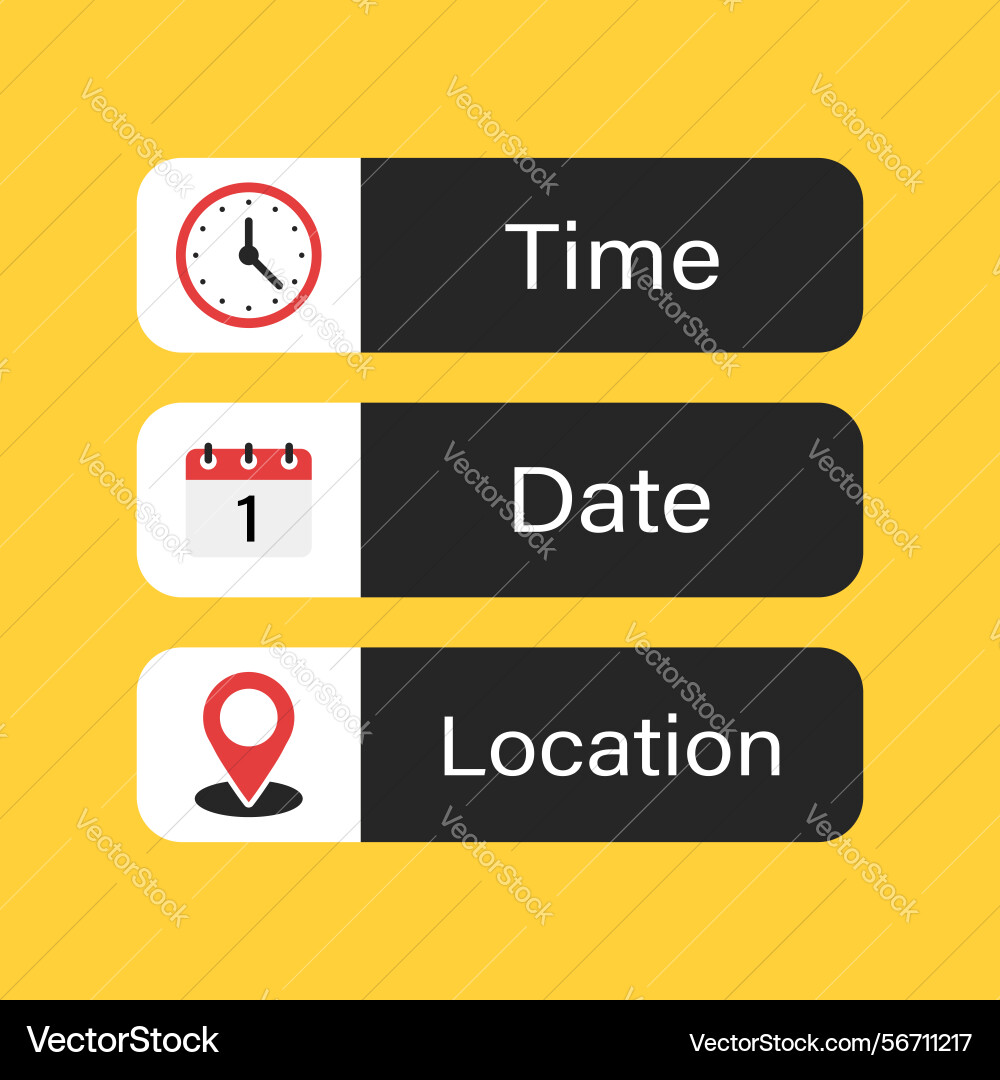 Date time location icon in flat style event Date time location icon in flat style event vector image