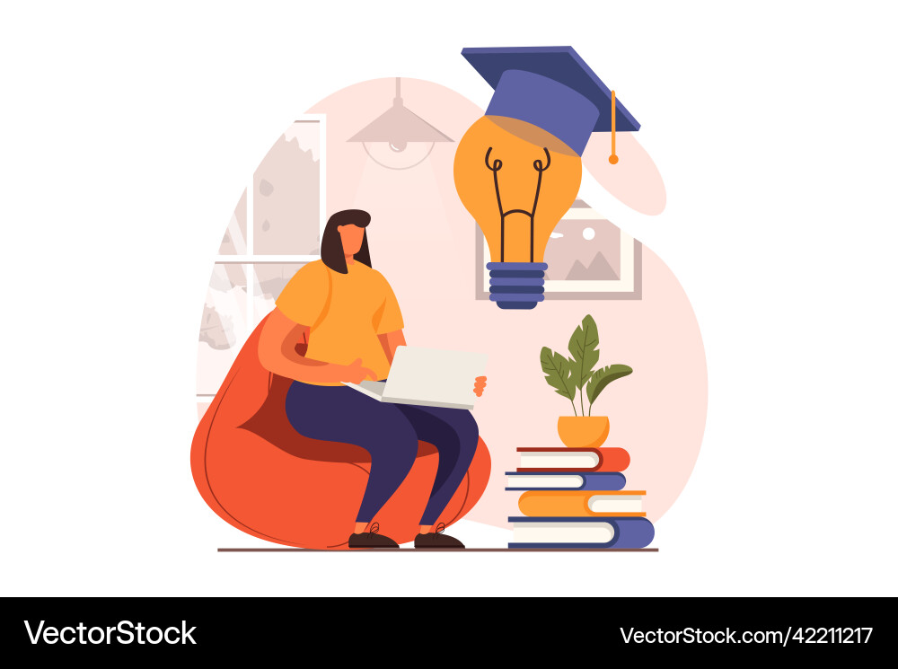 Distant learning web concept in flat design vector image