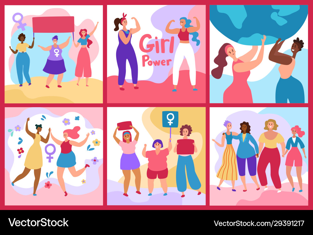 Feminism and girl power young women cartoon Feminism and girl power young women cartoon vector image