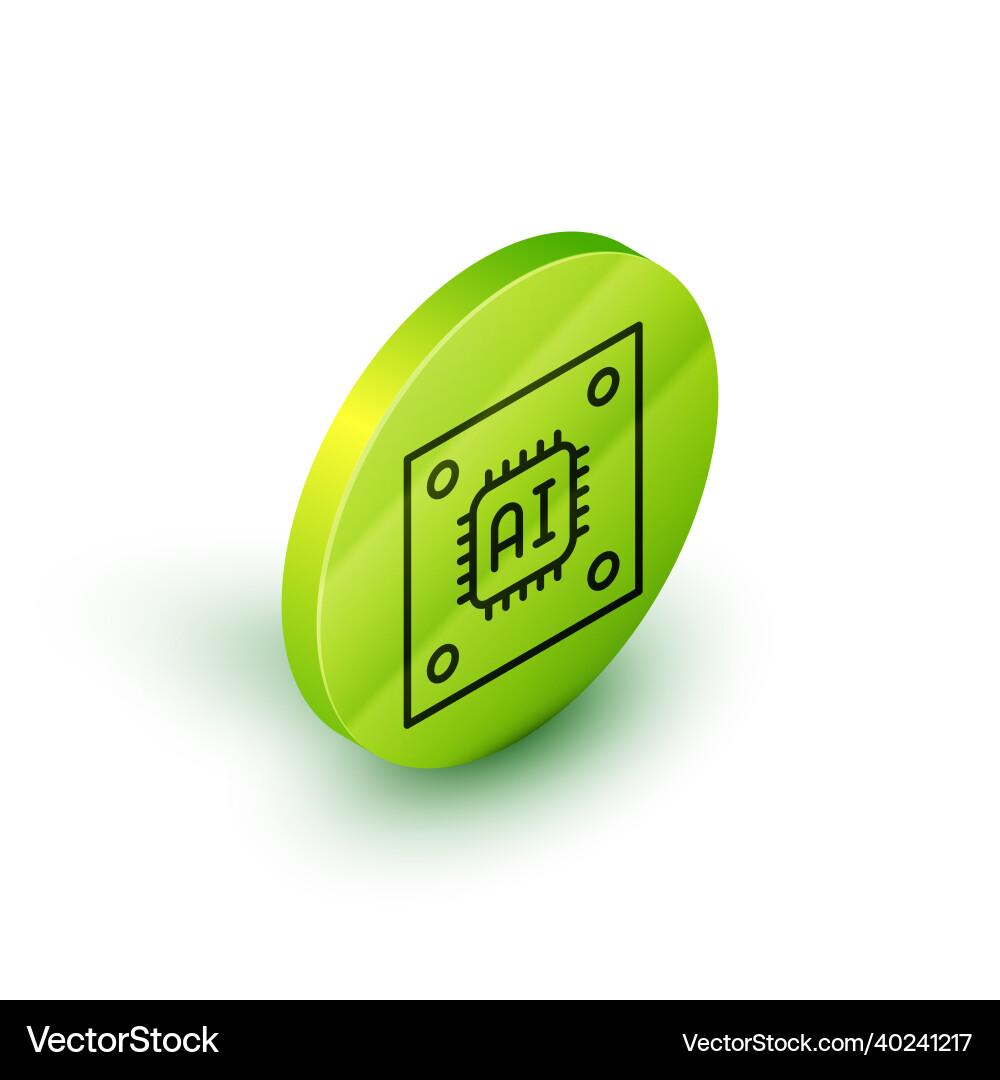 Isometric line computer processor Isometric line computer processor vector image