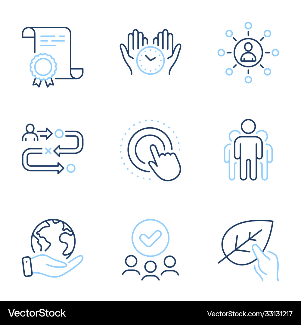 Journey path networking and click hand icons set Journey path networking and click hand icons set vector image
