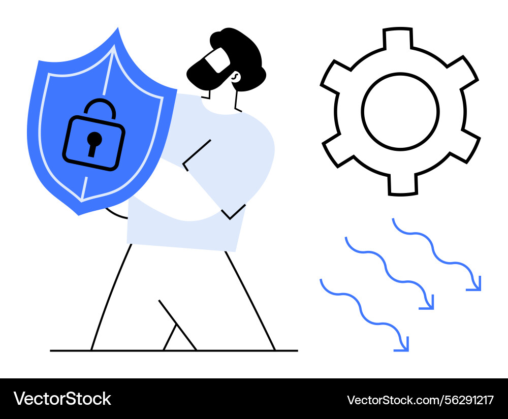 Man holding shield with lock icon representing Man holding shield with lock icon representing vector image