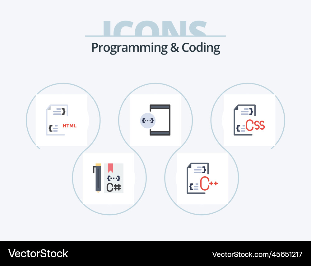 Programming and coding flat icon pack 5 vector image
