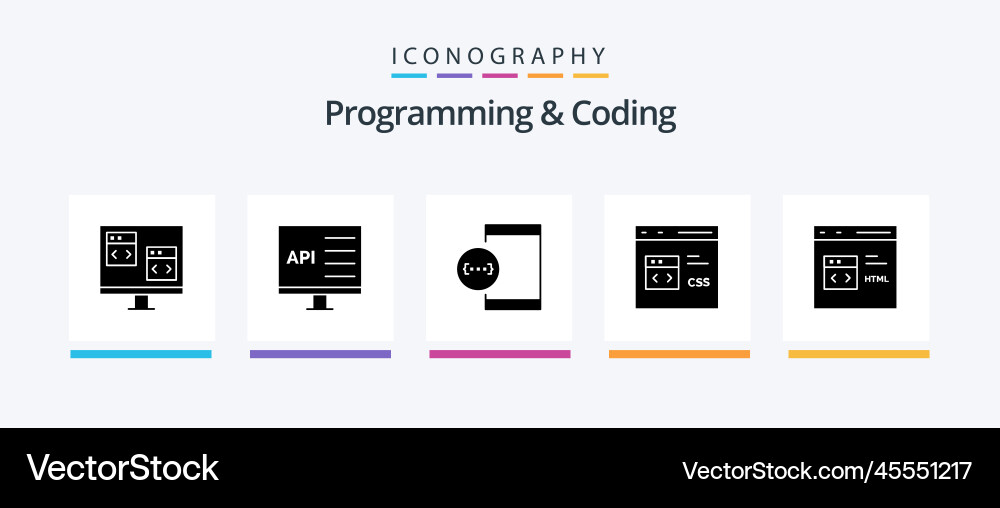 Programming and coding glyph 5 icon pack vector image