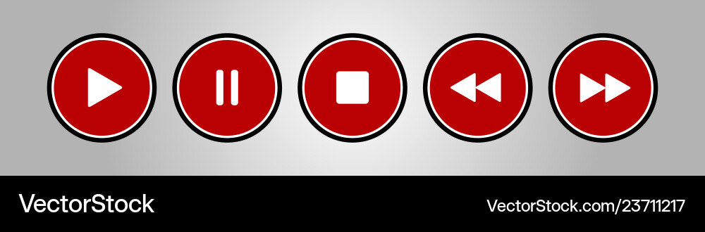 Red white round music control buttons set Vector Image