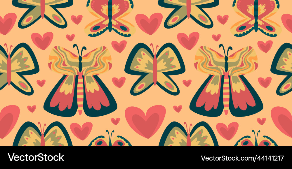 Retro butterfly groovy seamless pattern boho Vector Image