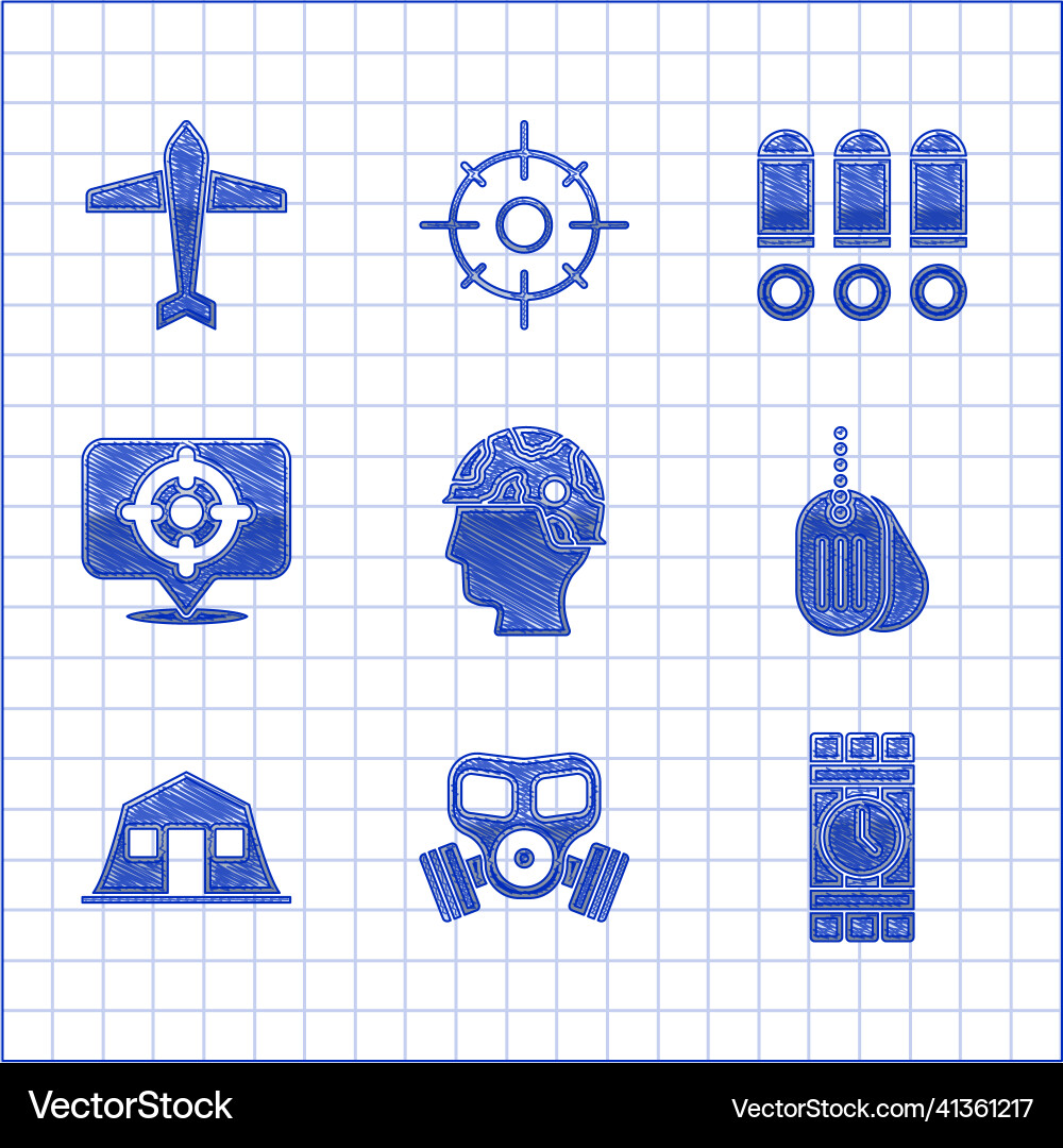 Set army soldier gas mask dynamite and timer Set army soldier gas mask dynamite and timer vector image
