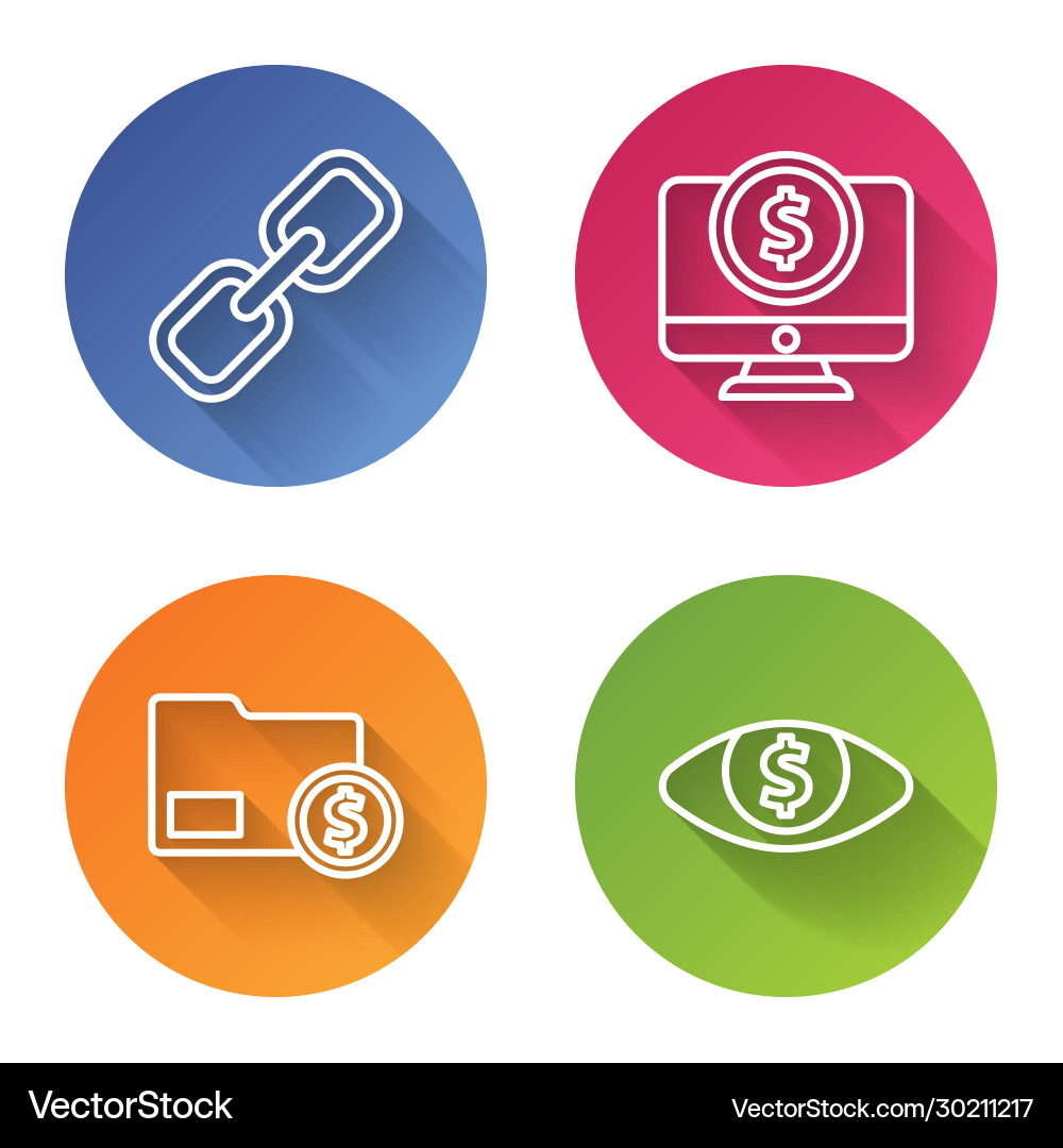 Set line chain link computer monitor with dollar Set line chain link computer monitor with dollar vector image