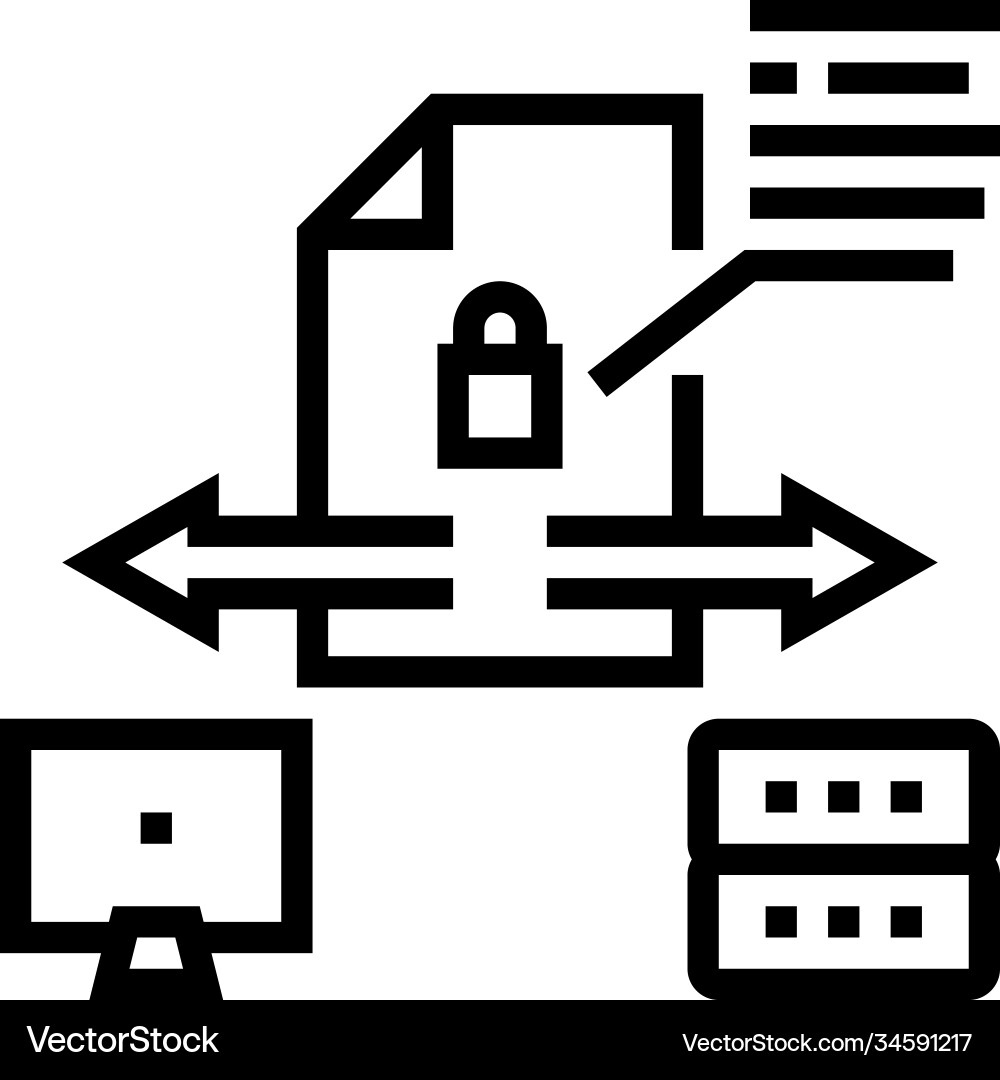 Sichere Datei hochladen Computerserver-Zeilensymbol vektorbild