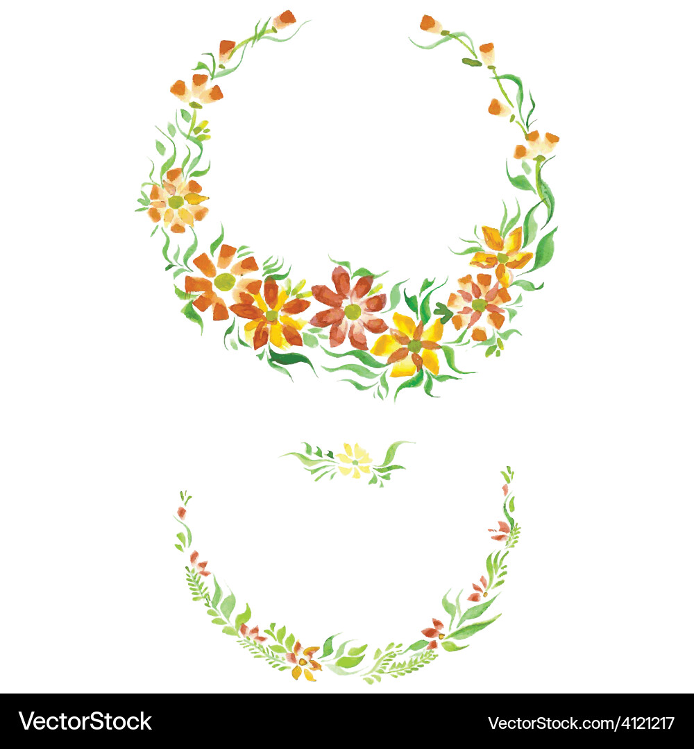 Watercolor beautiful flowers with leaves Vector Image