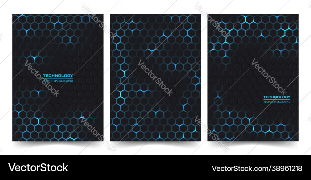 Abstract technology cover set with hexagonal Abstract technology cover set with hexagonal vector image