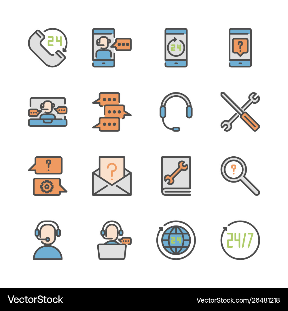 Call center and support in colorline icon set Call center and support in colorline icon set vector image