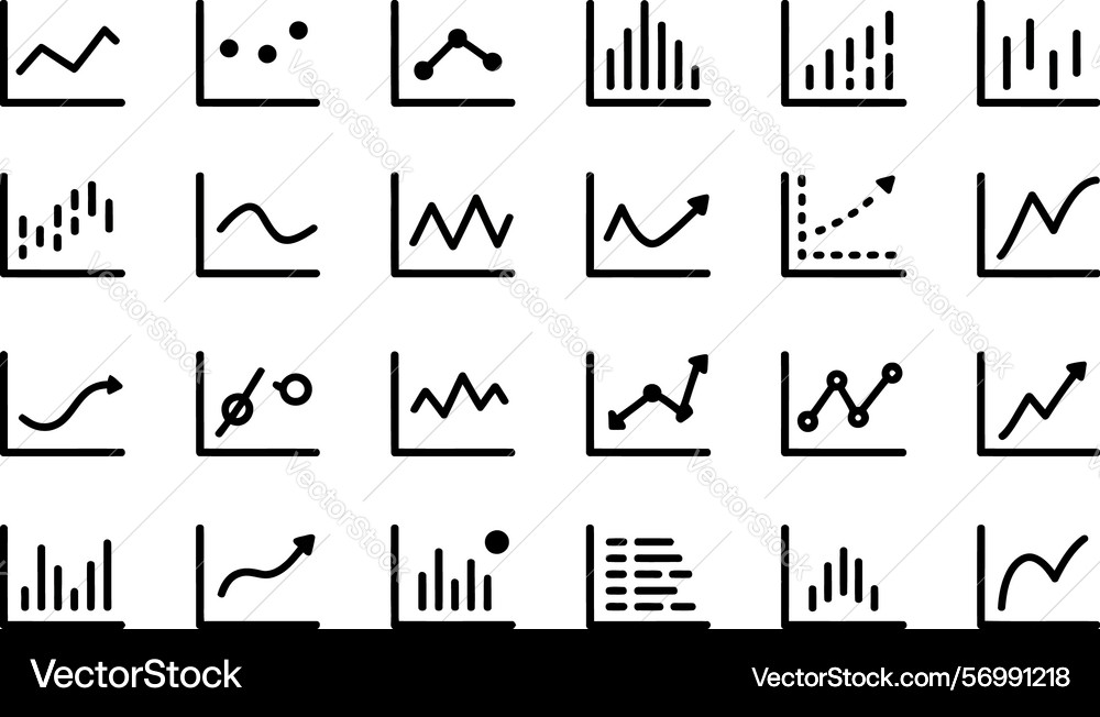 Collection of minimalistic graph chart icons Vector Image