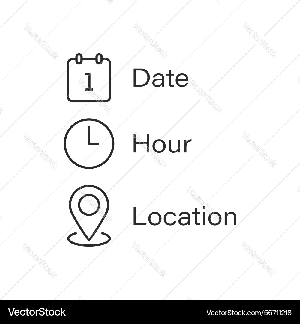 Date time location icon in flat style event vector image