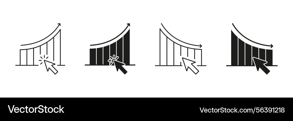 Graph with arrow and cursor line solid icon Graph with arrow and cursor line solid icon vector image