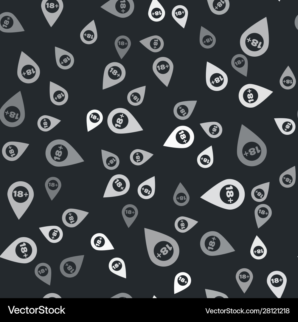 Grey map pointer with 18 plus icon isolated Grey map pointer with 18 plus icon isolated Vector Image