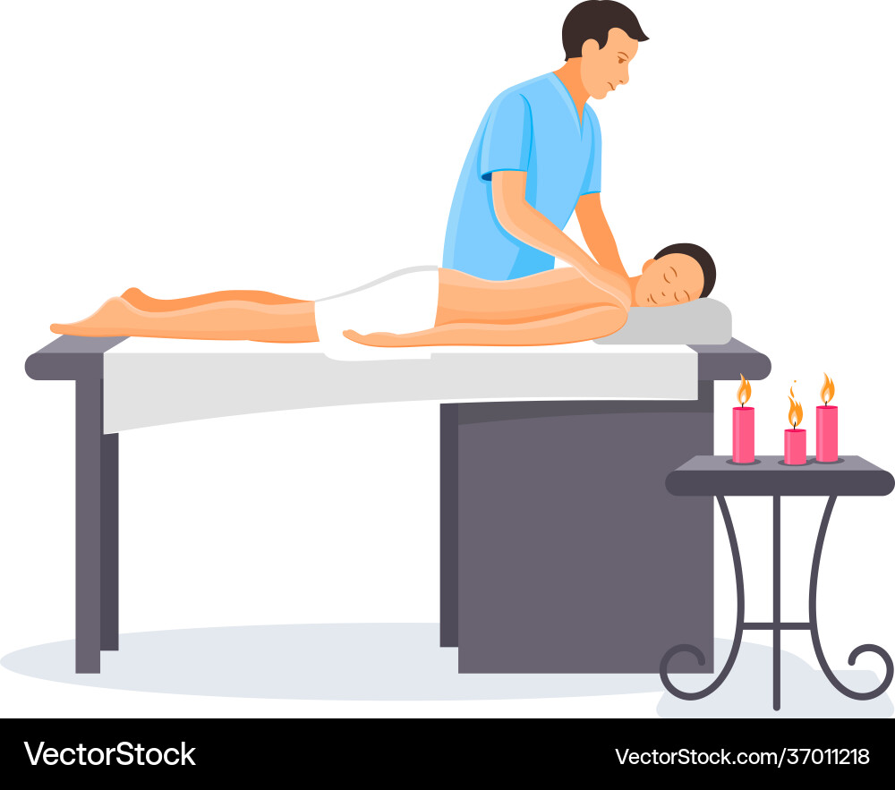 Man makes a beautiful woman back massage Man makes a beautiful woman back massage vector image