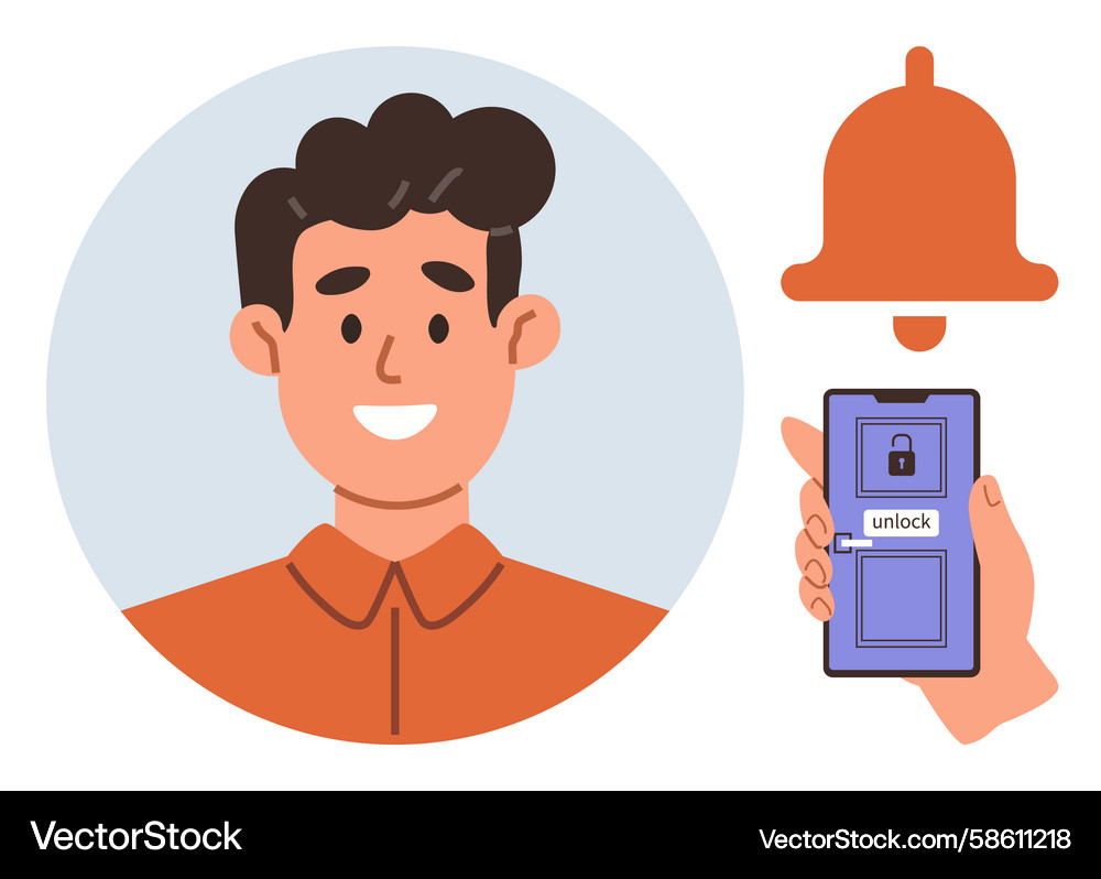 Smiling man accessing smartphone unlock feature Vector Image