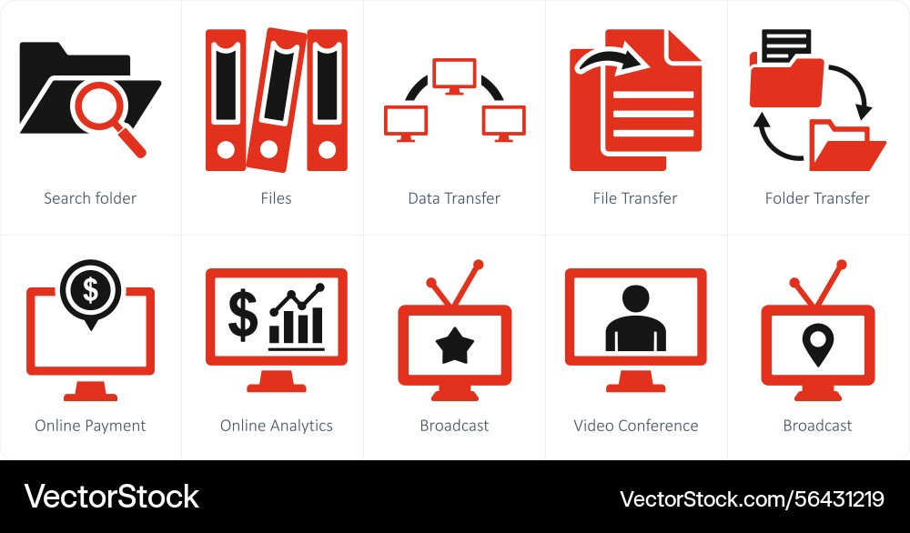 A set of 10 mix icons as search folder files data vector image