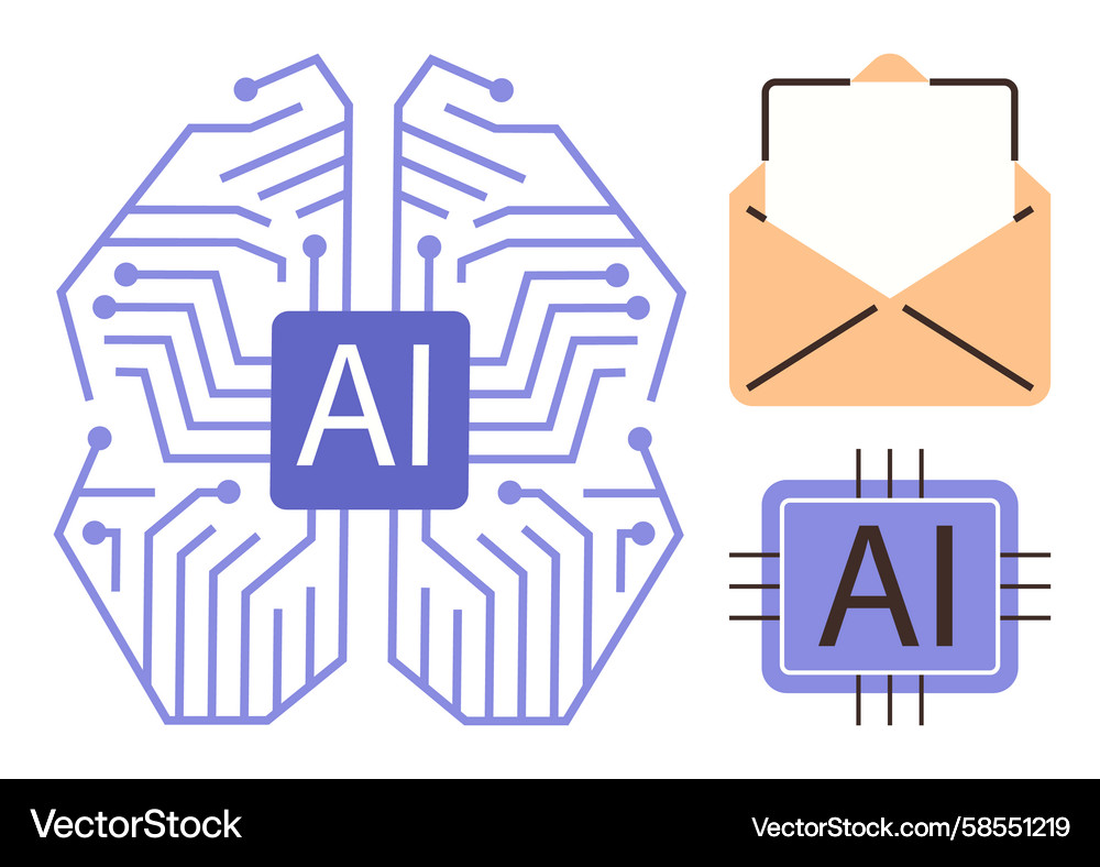AI Neural Network Email Circuit Vector Image