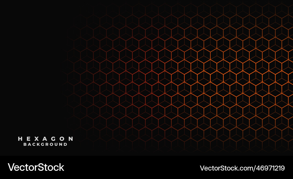 Black background with orange hexagonal pattern Vector Image