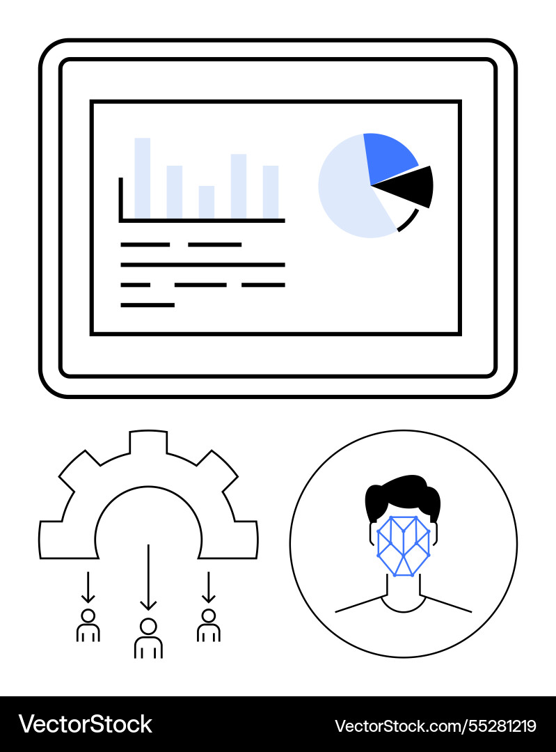 Data dashboard analysis with facial recognition Data dashboard analysis with facial recognition vector image