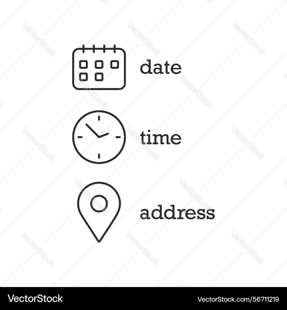 Date time location icon in flat style event Date time location icon in flat style event vector image