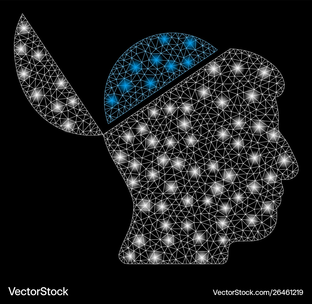 Flare mesh wire frame open brain with spots Flare mesh wire frame open brain with spots vector image