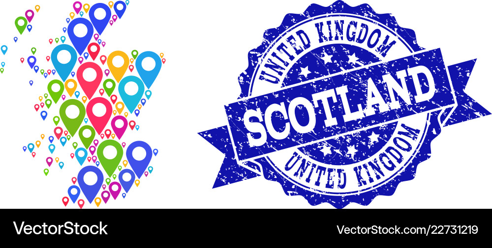 Mosaic map of scotland with pointers Mosaic map of scotland with pointers vector image