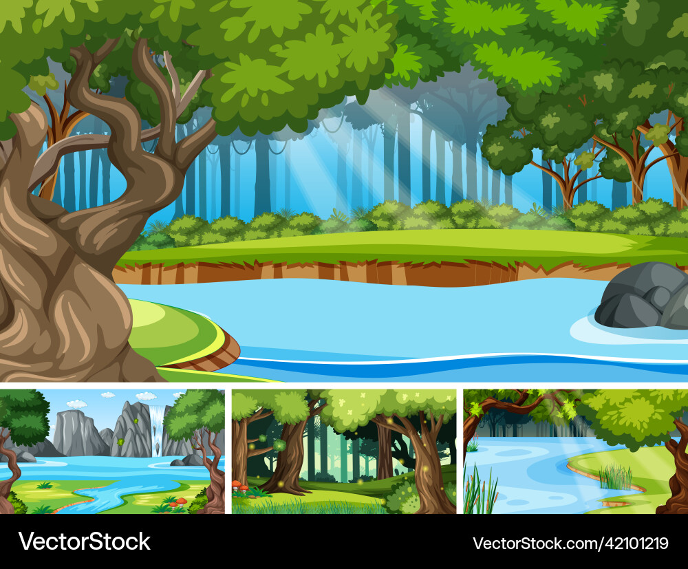 Nature scene with many trees and river Nature scene with many trees and river vector image