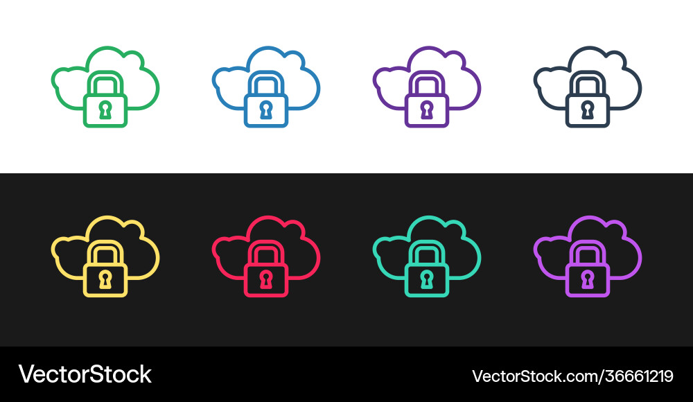 Set line cloud computing lock icon isolated Set line cloud computing lock icon isolated vector image