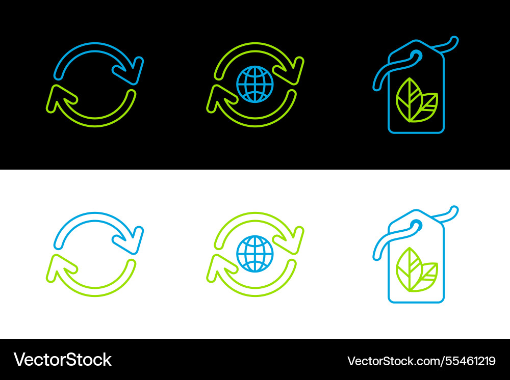 Set line tag with leaf symbol refresh and planet Vector Image