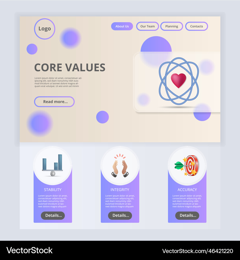 Core values flat landing page website template Core values flat landing page website template Vector Image