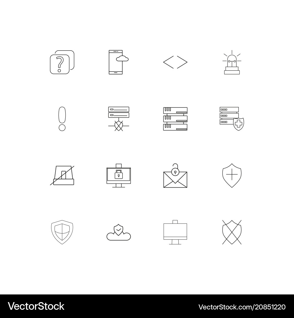 Cyber security linear thin icons set outlined vector image