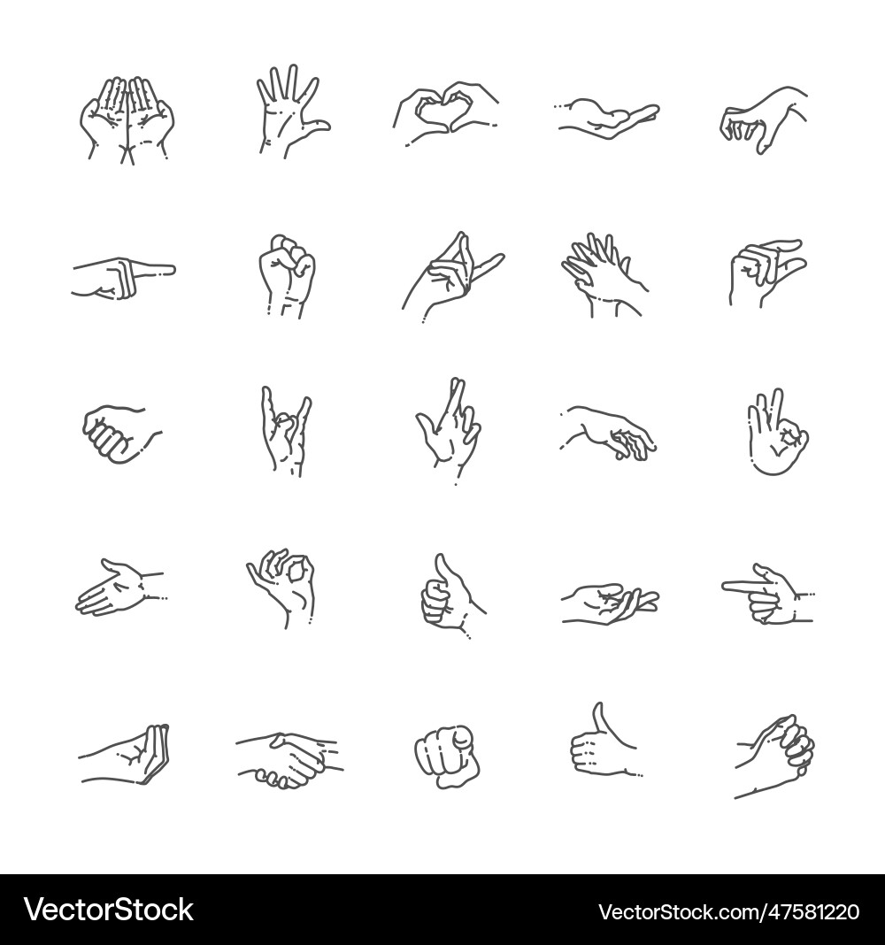 Hand gestures line icon set Hand gestures line icon set Vector Image