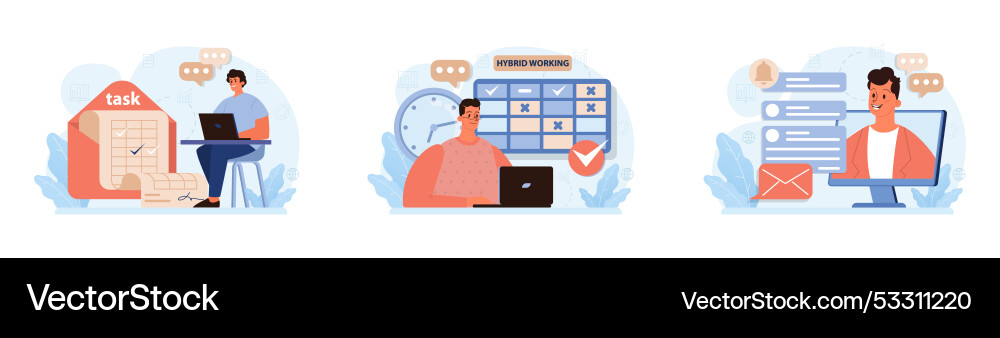 Hybrid work set characters with a flexible Hybrid work set characters with a flexible vector image