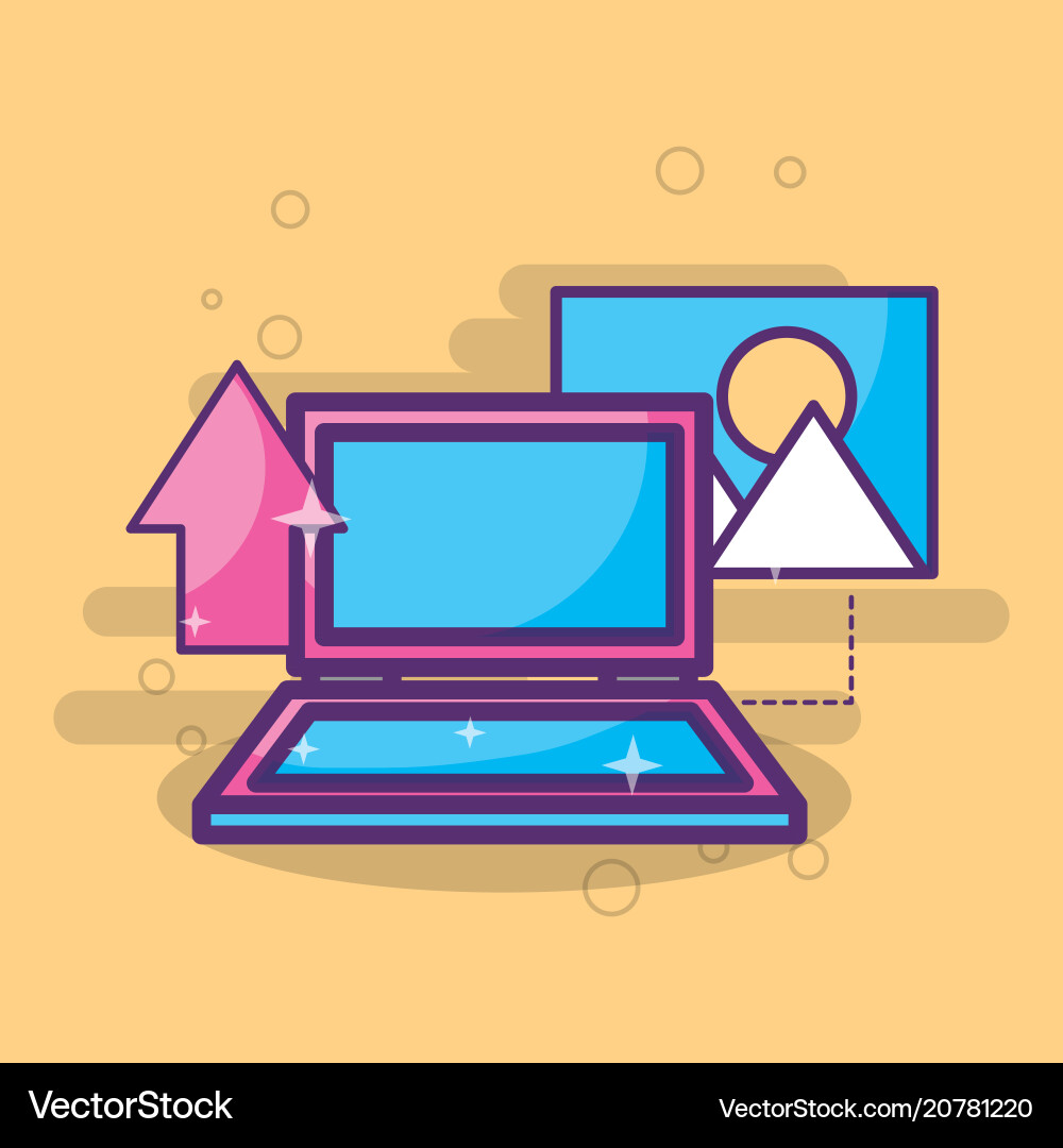 Laptop upload data photo image vector image