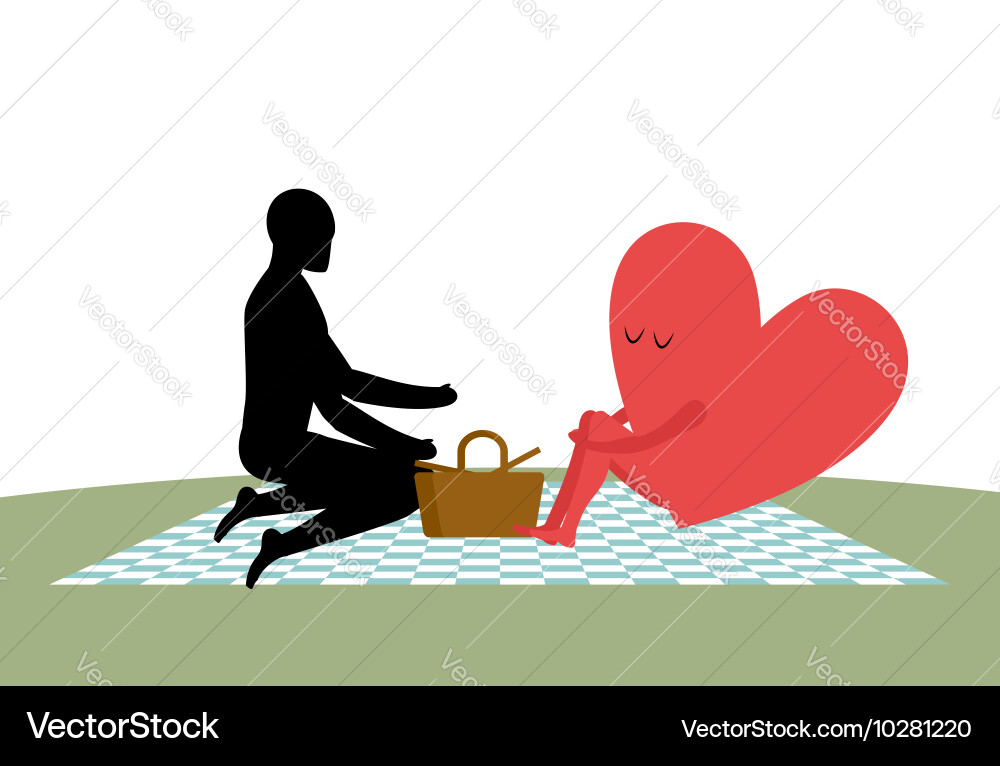 Lovers on picnic rendezvous in park the heart Vector Image