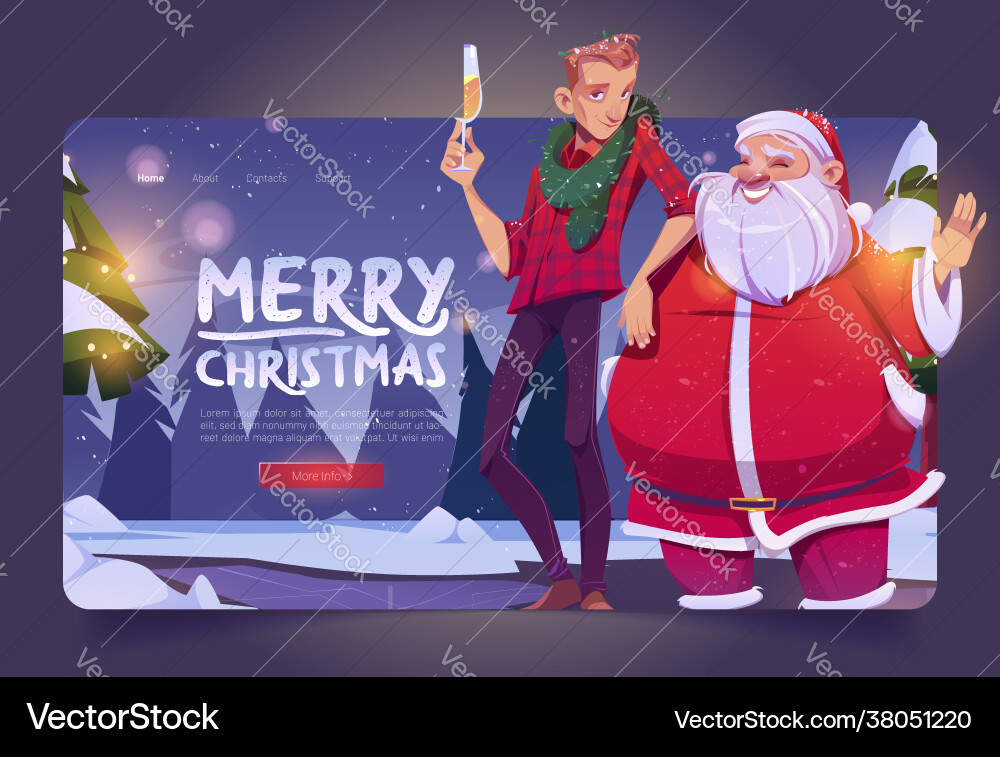Merry christmas cartoon landing page santa claus Merry christmas cartoon landing page santa claus vector image