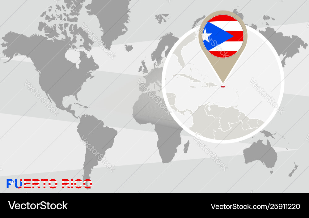 World map with magnified puerto rico World map with magnified puerto rico vector image