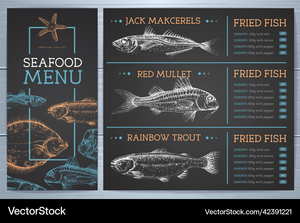 Chalk drawing seafood restaurant menu design vector image